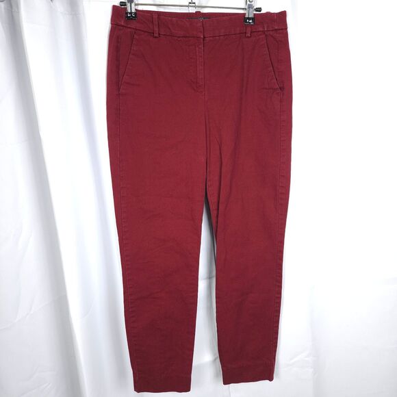 J Crew Womens 2 30x26 Red Burgundy Straight Leg Mercantile Ankle Cropped Pants - Picture 1 of 9